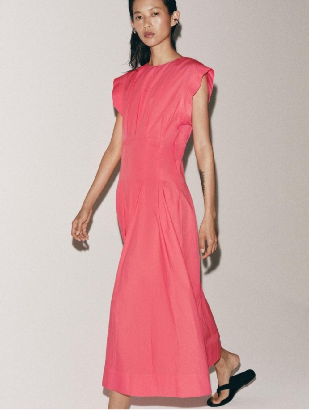 ZARA PLEATED POPLIN DRESS Pink Coral NWT SIze medium